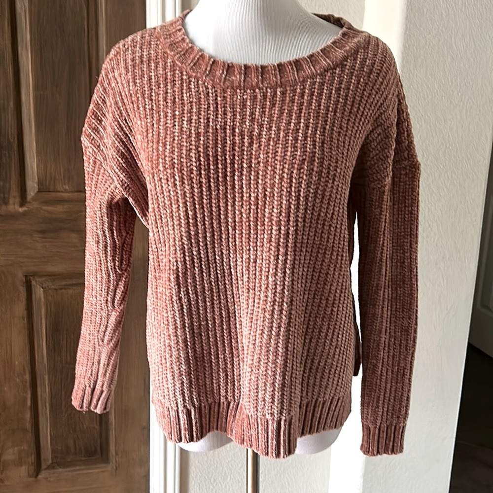 Aerie Velour Crewneck Sweater Top Dusty Rise Medium Boxy Velvety